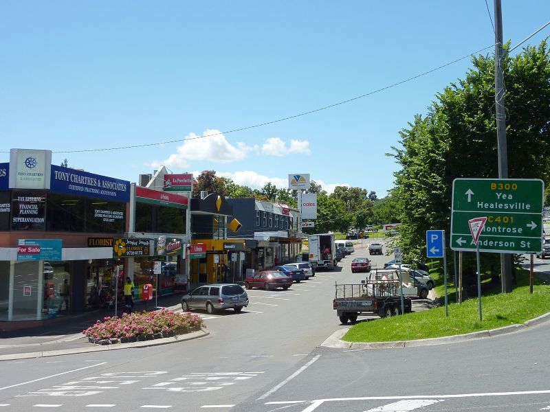 Lilydale - Shops and commercial centre, Main Street: View east along Main St at Castella St