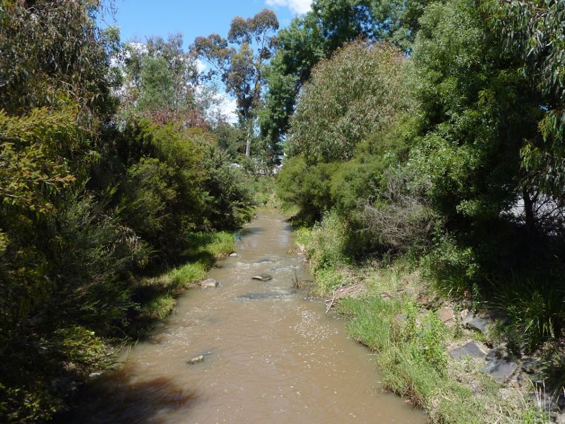 Lilydale - Lilydale Recreation Reserve, off Main Street and Chapel Street: Southerly view along Olinda Creek from footbridge near main oval