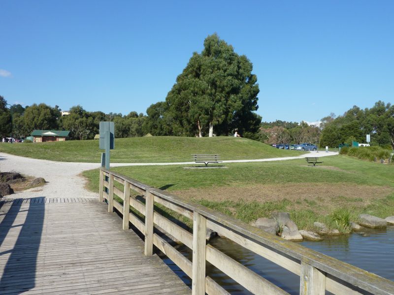 Lilydale - Lillydale Lake Park, Swansea Road: View from jetty towards Bicentennial Park Lawn