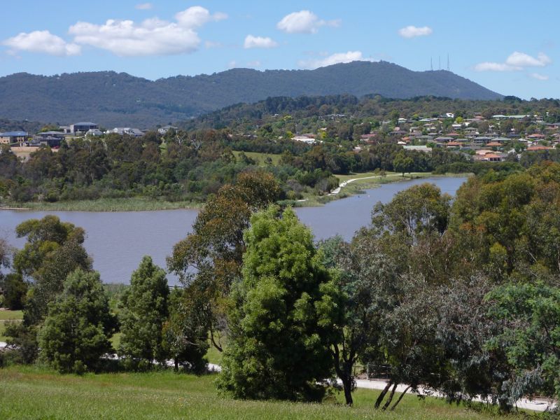 Lilydale - Lillydale Lake Park, Swansea Road: Southerly view across lake towards Mt Dandenong at lookout