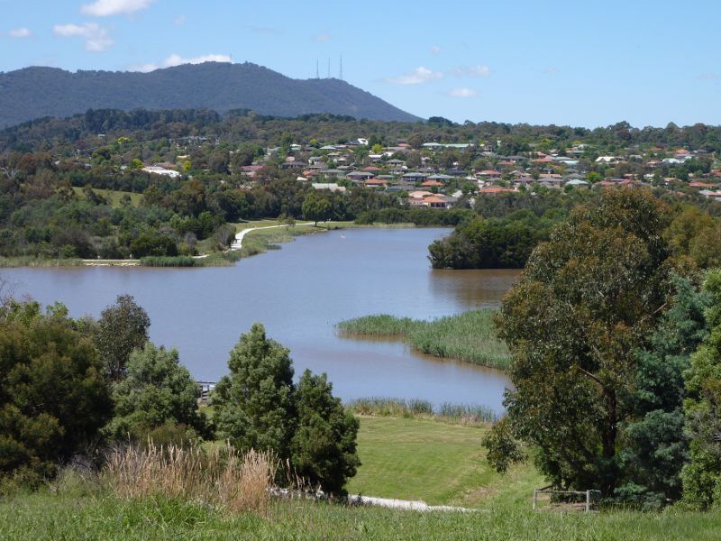 Lilydale - Lillydale Lake Park, Swansea Road: South-westerly view across lake towards Mt Dandenong at lookout
