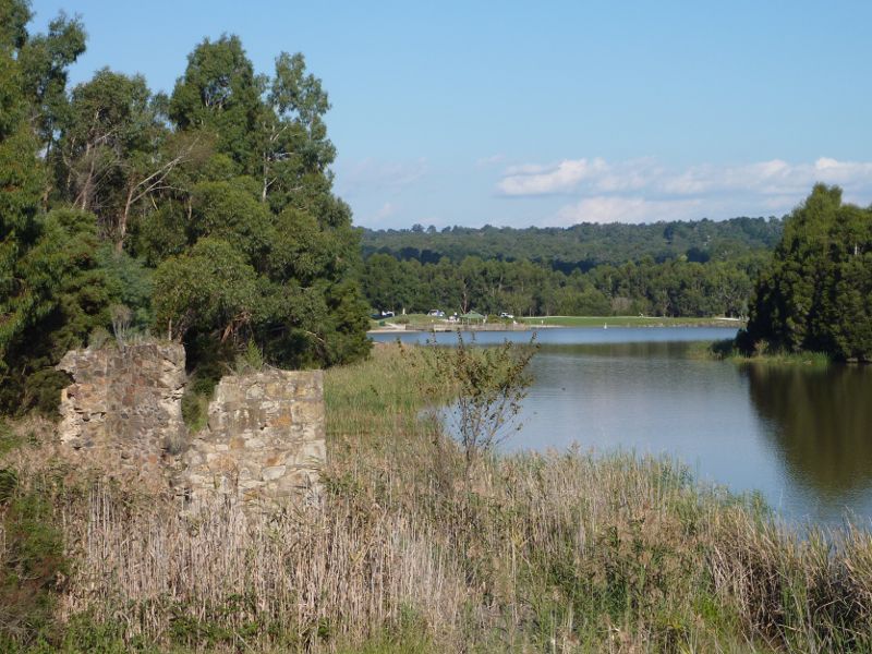 Lilydale - Lillydale Lake Park, Swansea Road: Remains of Cashins Flour Mill near northern tip of lake