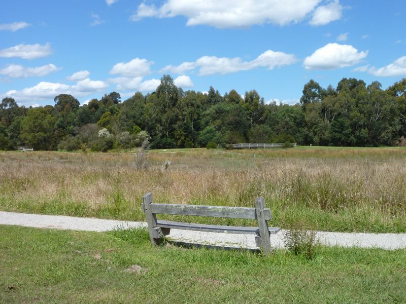 Lilydale - Hull Road Wetlands, Lakeview Drive: Easterly view across wetlands to footbridge