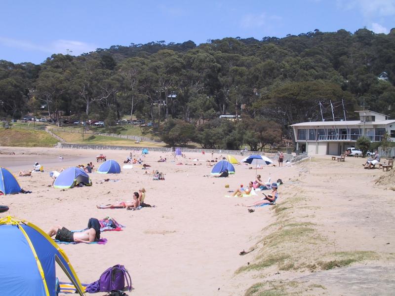 Lorne - Main beach and foreshore area: View south along beach towards Surf Life Saving Club
