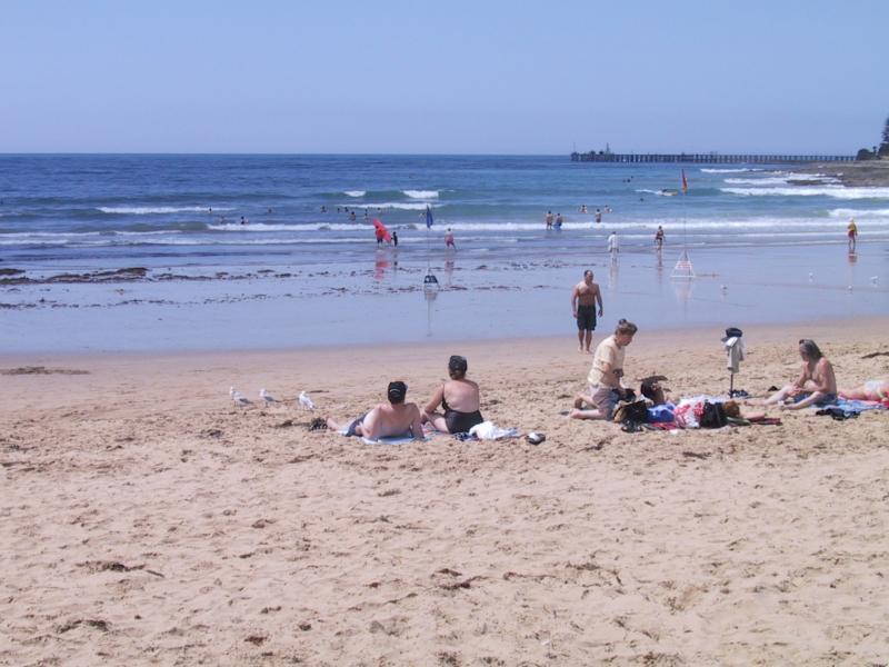 Lorne - Main beach and foreshore area: Beach new Surf Life Saving Club