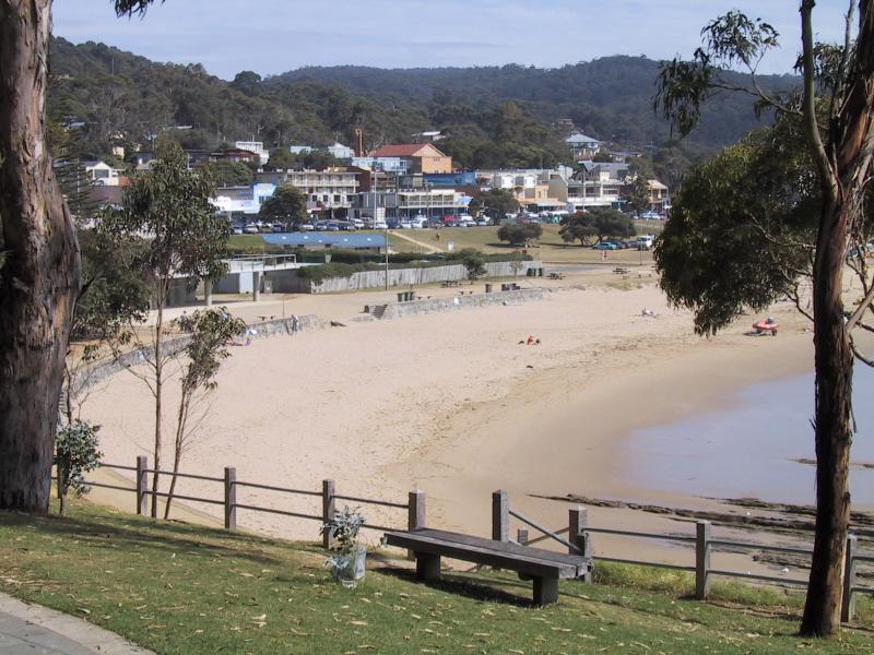 Lorne - Coastal views at southern end of main beach: View north along coast from foreshore reserve near Beal St