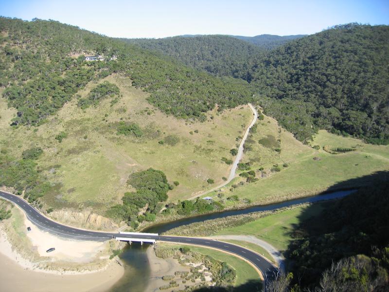 Lorne - Teddys Lookout - View west from lower lookout towards Great Ocean Rd bridge over St George River