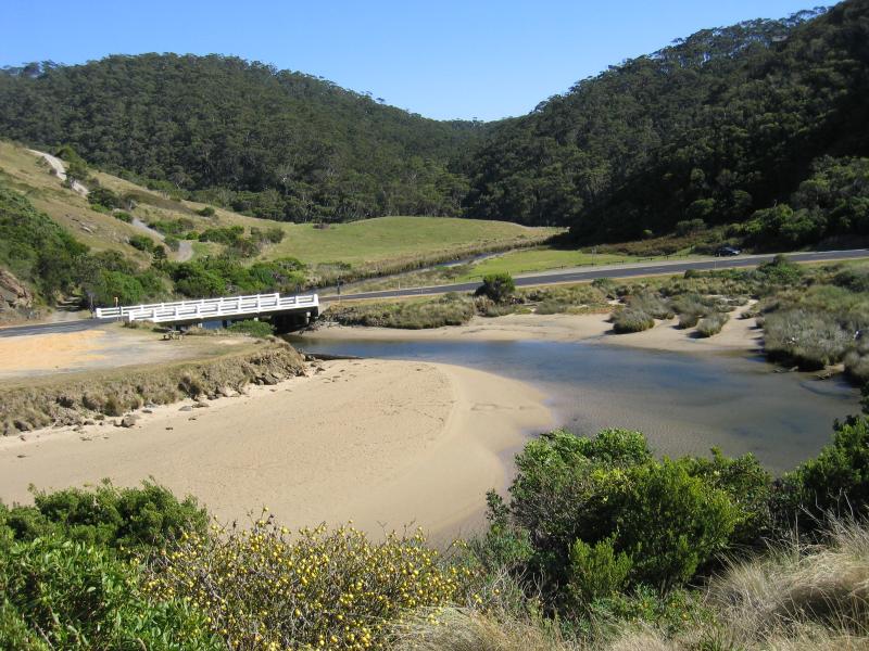 Lorne - Great Ocean Road at St George River: View north along river towards bridge at Great Ocean Rd