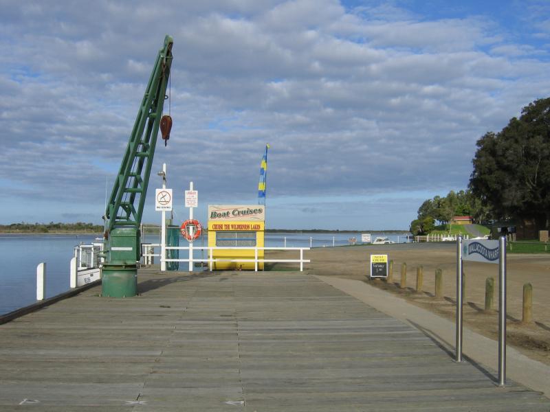 Mallacoota - Mallacoota Wharf, northern end of Buckland Drive: View south-east along coast at wharf