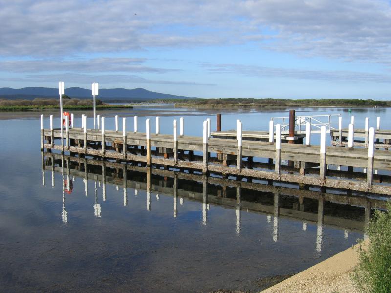 Mallacoota - Mallacoota Wharf, northern end of Buckland Drive: View of Slipway Jetty