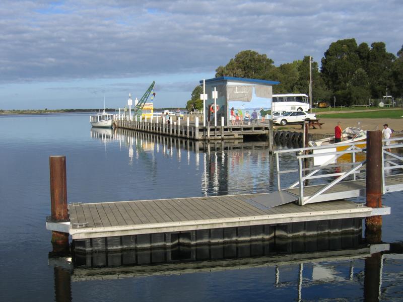 Mallacoota - Mallacoota Wharf, northern end of Buckland Drive: View south-east along coast towards wharf from Slipway Jetty