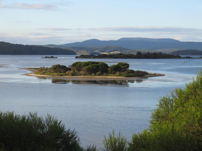 Mallacoota - Foreshore Camping Park, Allan Drive: View east across Mallacoota Inlet from camping park