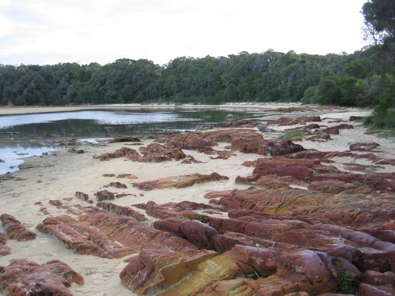 Mallacoota - Recreation Reserve, south of Allan Drive: View south along coast from beach