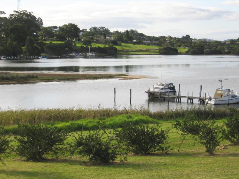 Mallacoota - Lakeside Drive and nearby residential areas: View north-west across inlet from Lakeside Dr at Buckland Dr