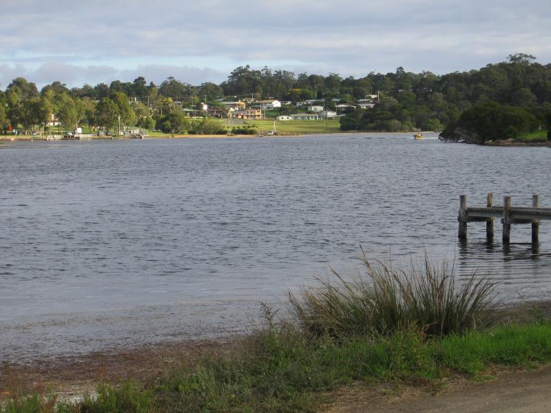 Mallacoota - Lakeside Drive and nearby residential areas: View south-west along inlet from jetty on Lakeside Dr near Broome St