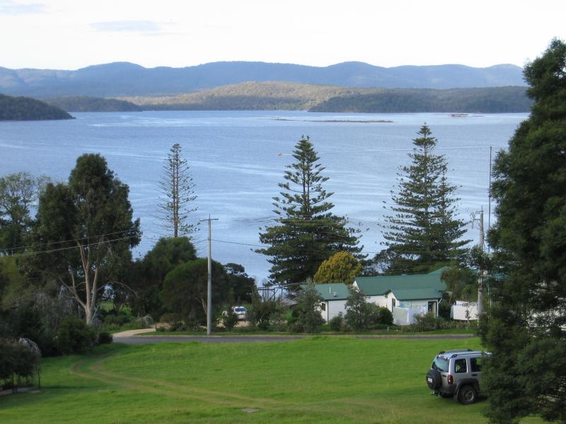 Mallacoota - Lakeside Drive and nearby residential areas: View north-east across Mallacoota Inlet from Karbeethong Rd at Inlet View Ct