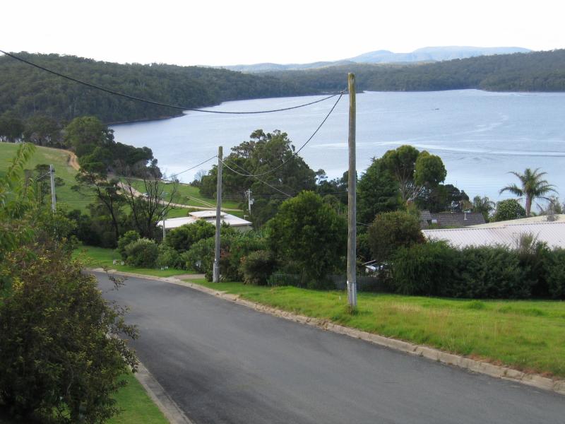 Mallacoota - Lakeside Drive and nearby residential areas: View north along inlet from Karbeethong Rd at Inlet View Ct