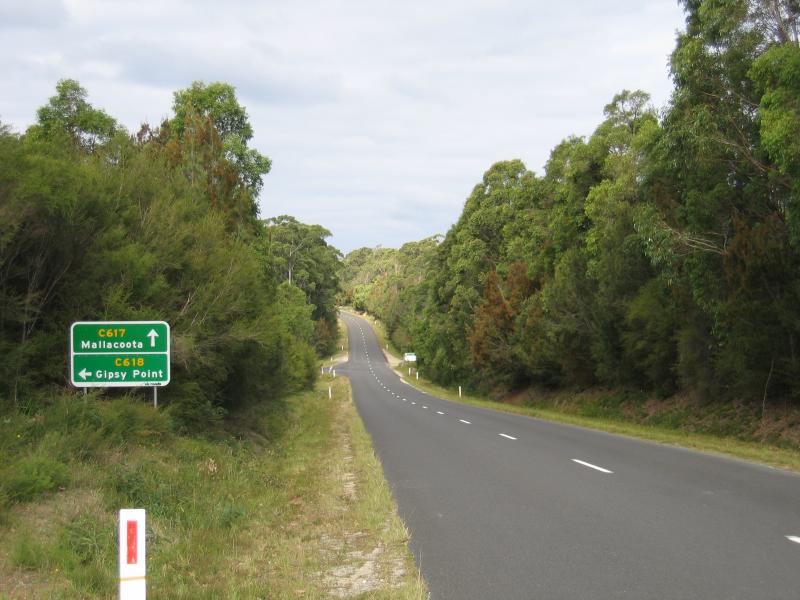 Mallacoota - Genoa and Mallacoota Road: View south-east along Mallacoota Rd towards Gipsy Point Rd