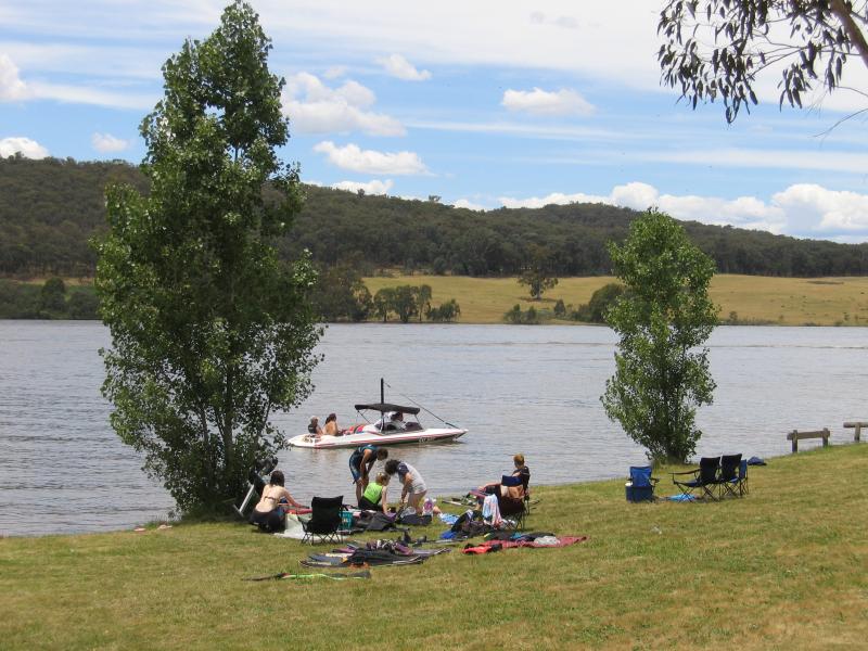 Mansfield - Lake Nillahcootie, Midland Highway, 25 km north of Mansfield: View east across lake near boat ramp