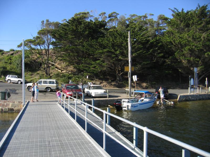 Marlo - Jetty, boat ramp and Foreshore Road - View from jetty back towards coast and boat ramp