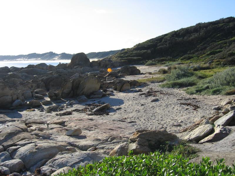 Marlo - West Cape at Cape Conran: View west along the rocky coast near jetty