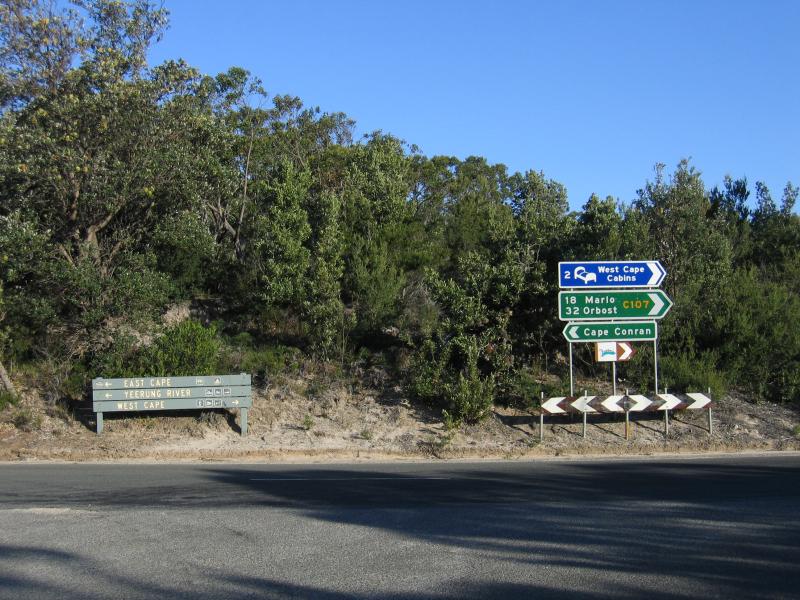 Marlo - East Cape at Cape Conran: Junction of Marlo Rd and Cabbage Tree-Conran Rd, between West Cape and East Cape