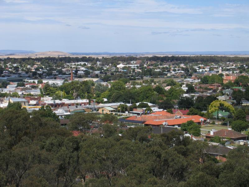 Maryborough - Bristol Hill Reserve - View east across bowling green and town from lookout tower