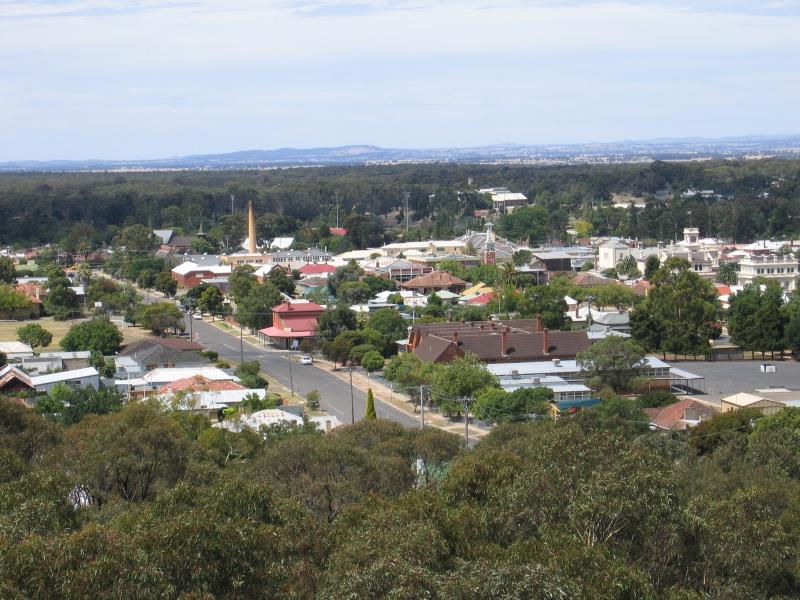 Maryborough - Bristol Hill Reserve: View north-east across schools, post office and town from lookout tower