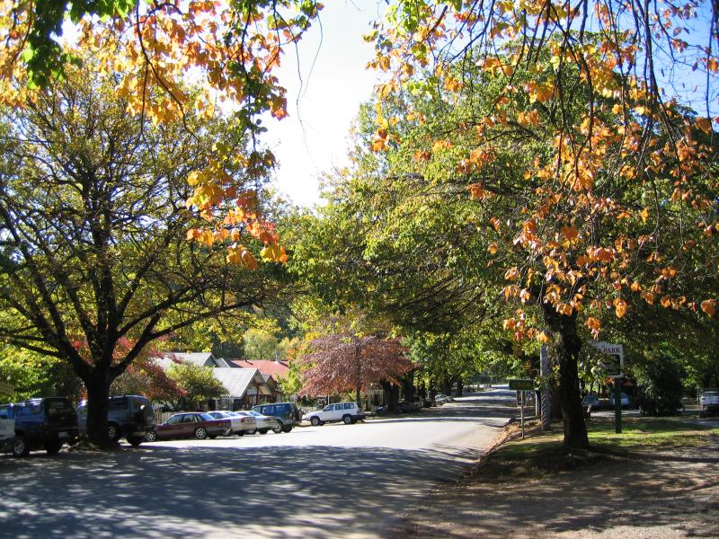 Marysville - (before the fires) Shops and commercial centre, Murchison Street: View north-east along Murchison St east of Pack Rd