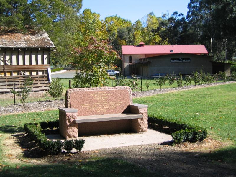 Marysville - (before the fires) Steavenson River near Murchison Street: View from river through park towards museum
