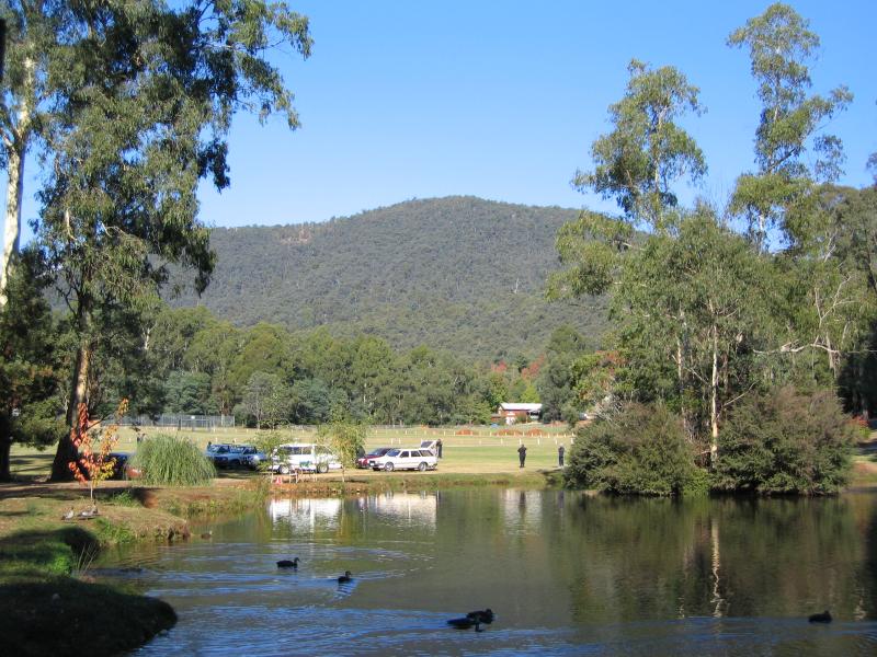 Marysville - (before the fires) Gallipoli Park, Murchison Street: View across lake towards sports oval