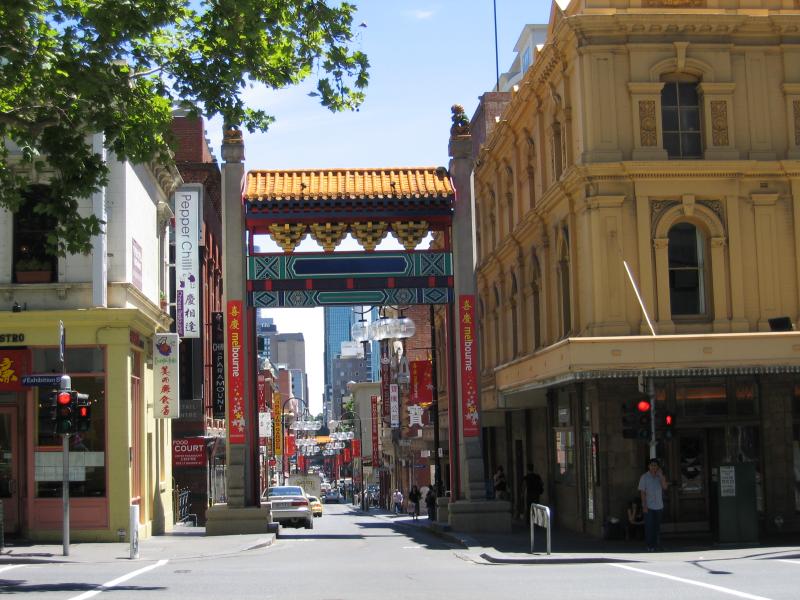 Melbourne CBD - Chinatown, Little Bourke Street: View west along Little Bourke St at Exhibition St