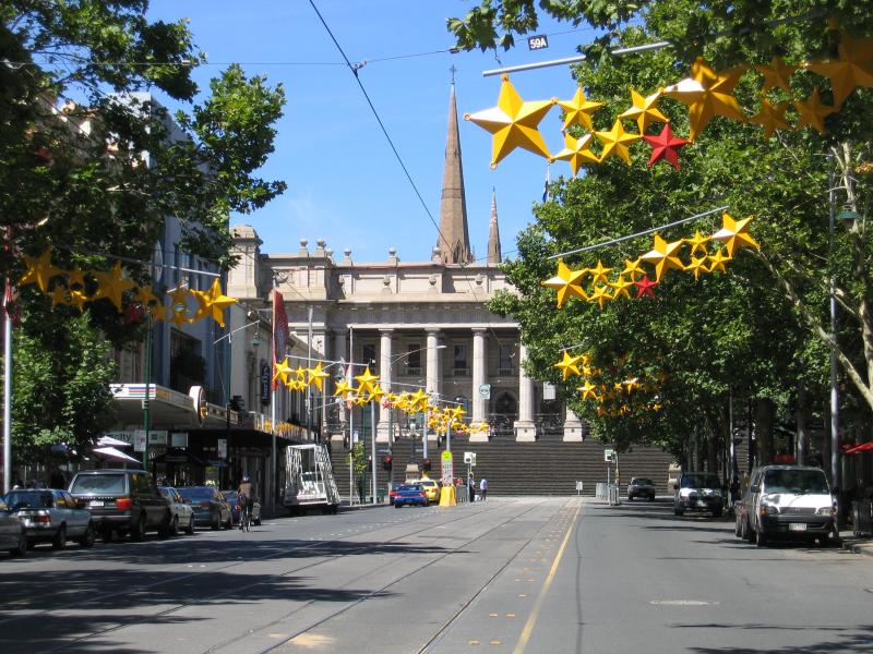 Melbourne CBD - Spring Street: View east along Bourke St towards Spring St and Parliament House