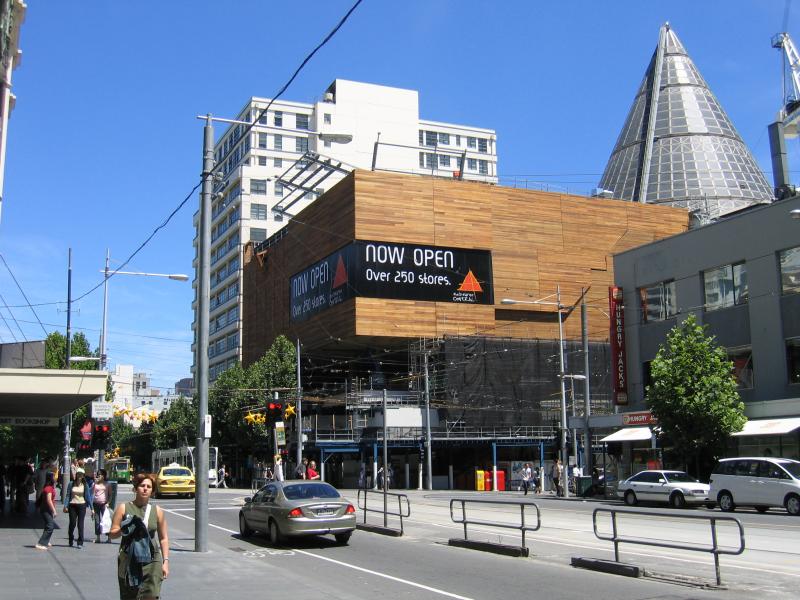 Melbourne CBD - Melbourne Central Shopping Centre and neighbouring department stores: View south along Swanston St towards La Trobe St and Melbourne Central