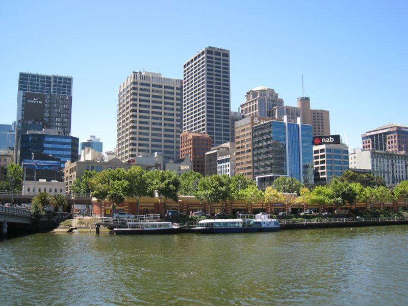 Melbourne CBD - Yarra River at Banana Alley Wharf: View across Yarra River towards Banana Alley Wharf