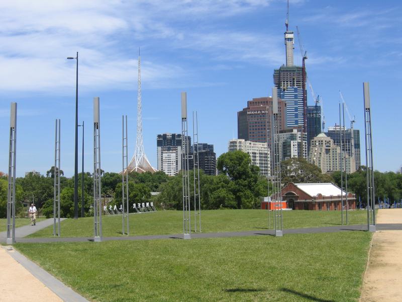 Melbourne CBD - Birrarung Marr and Yarra River: View east towards Southbank buildings