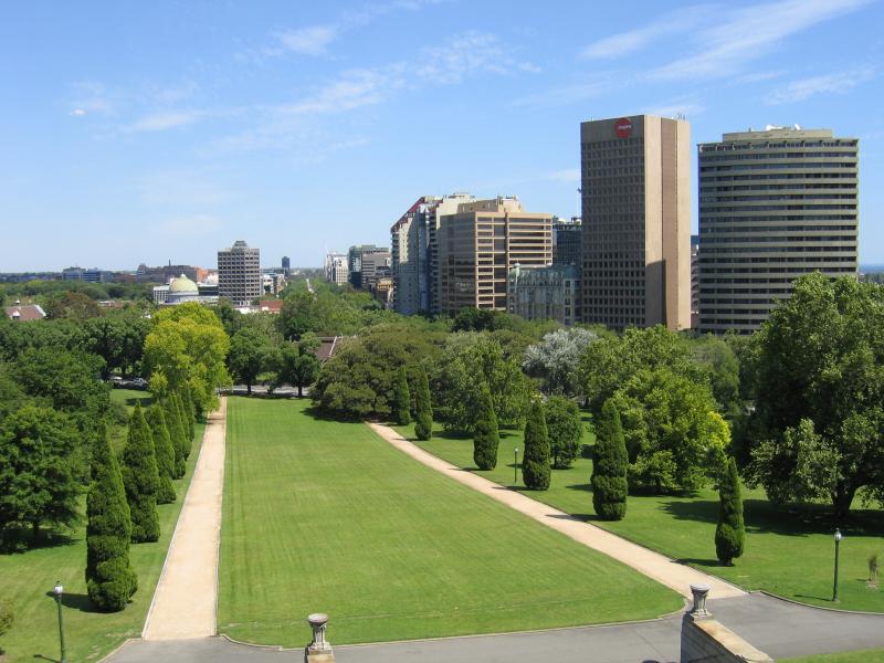 Melbourne CBD - Shrine of Remembrance, St Kilda Road: View from Shrine balcony south towards St Kilda Rd and South Yarra