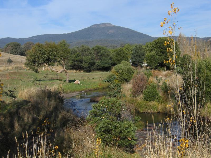 Merrijig - School Lane near Delatite River: View east along Delatite River from bridge at School Lane