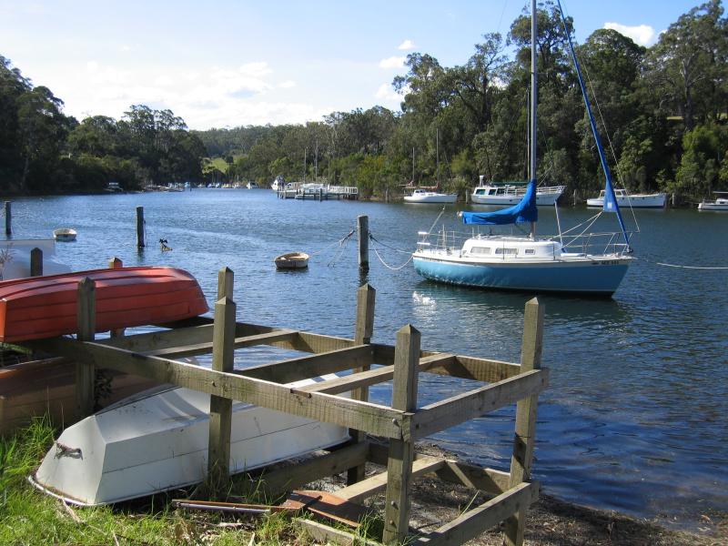 Metung - Metung Road, north of town centre: View north along inlet opposite Nicholas Av (east end)