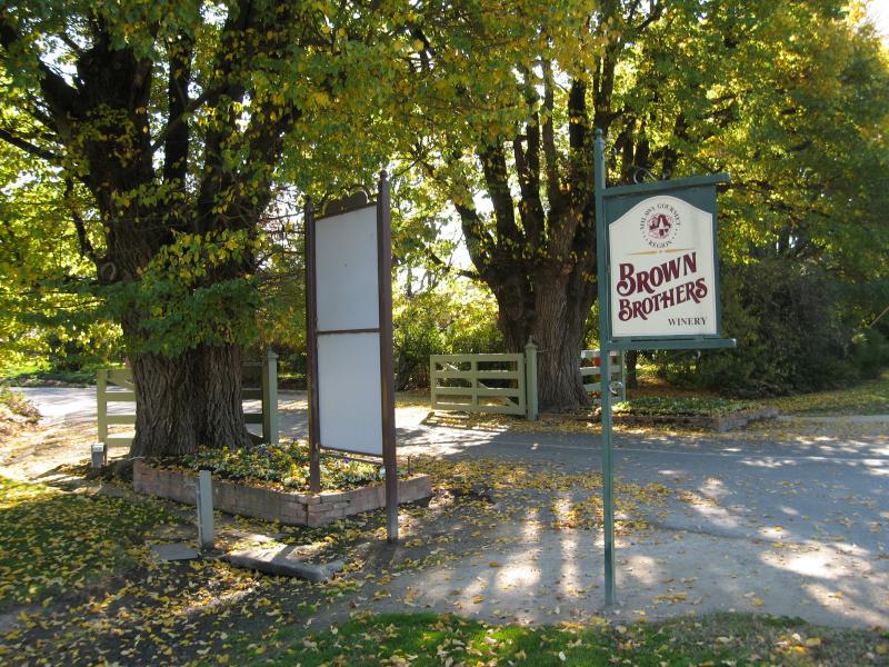 Milawa - Brown Brothers Milawa Vineyard, Bobinawarrah Road: Entry at Bobinawarrah Rd