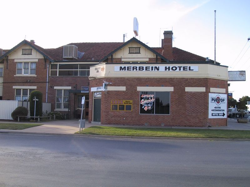 Mildura - Merbein, commercial centre and shops: Merbein Hotel, corner Game St and Railway Av