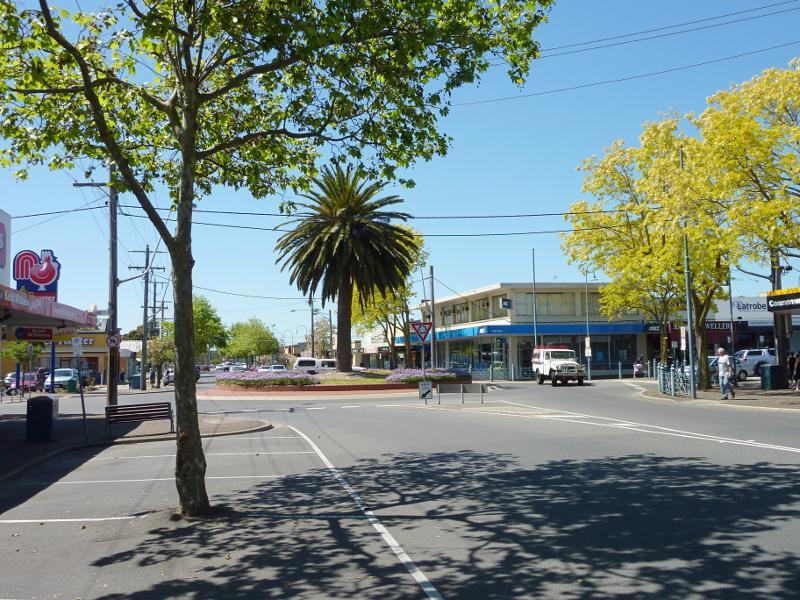 Moe - Shops and commercial Centre, Moore Street, George Street and Albert Street: View east along Albert St towards Moore St