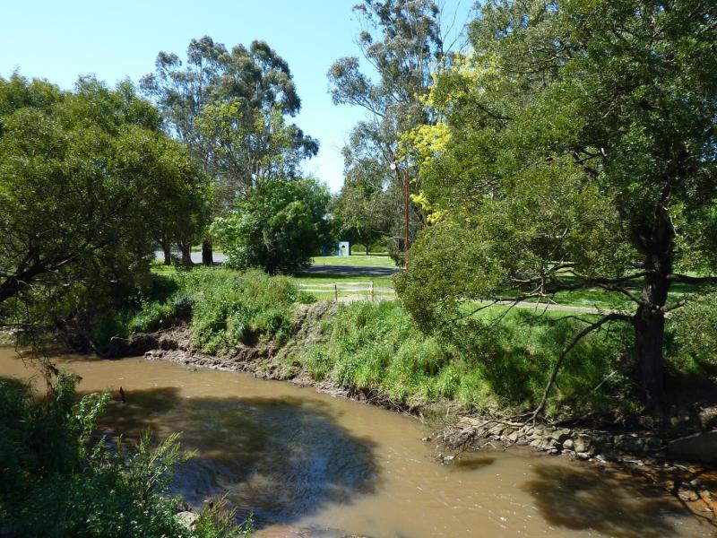 Moe - Moe Botanic Gardens along Narracan Creek: View north across Narracan Creek towards gardens near Narracan Dr