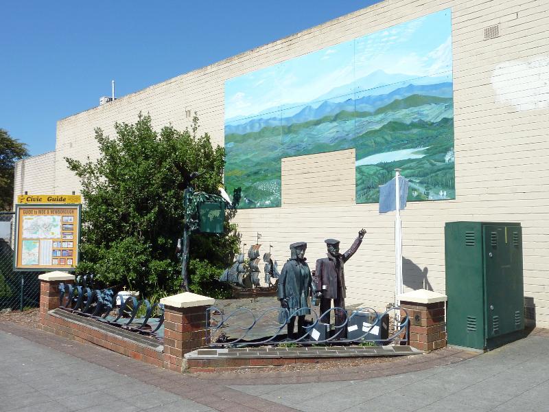 Moe - Newborough commercial centre, Rutherglen Road: Migrant display and sculptures, next to post office