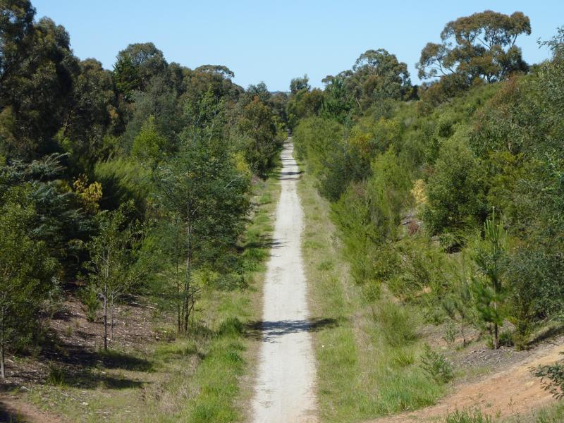 Moe - Newborough at Old Sale Road: View east along Moe-Yallourn Rail Trail from bridge at Old Sale Rd