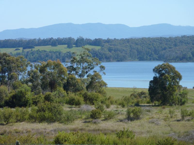 Moe - South side of Blue Rock Lake along Spillway Road: Northerly view towards lake