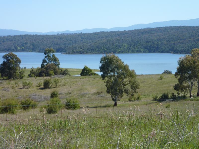Moe - South side of Blue Rock Lake along Spillway Road: Northerly view towards lake