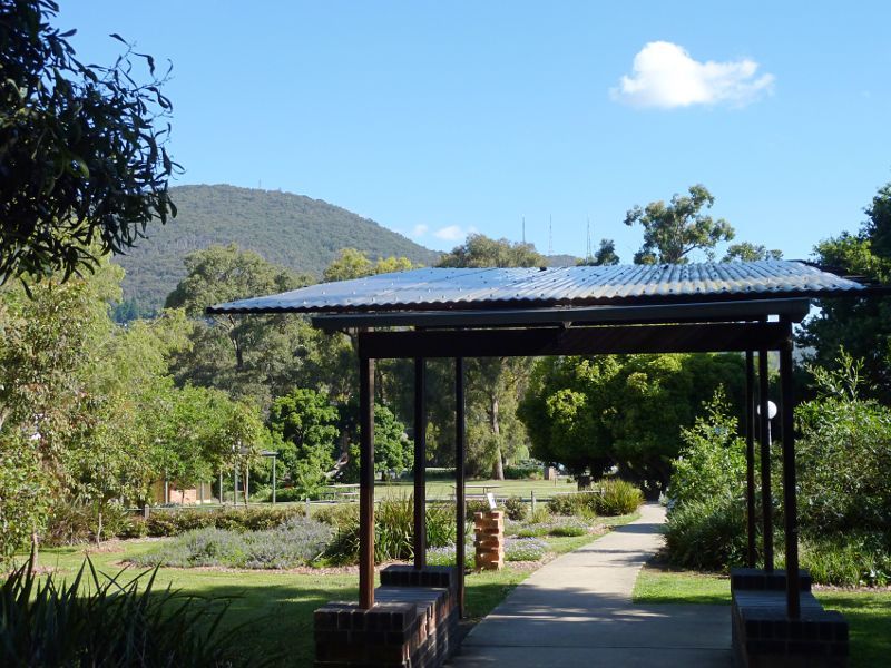 Montrose - Montrose Town Centre and gardens, Mt Dandenong Tourist Road: View south through park from entrance at Leith Rd