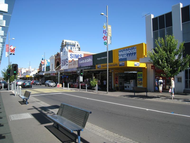 Moonee Ponds - Shops and commercial centre, Puckle Street and adjoining streets - View east along Puckle St near Pratt St