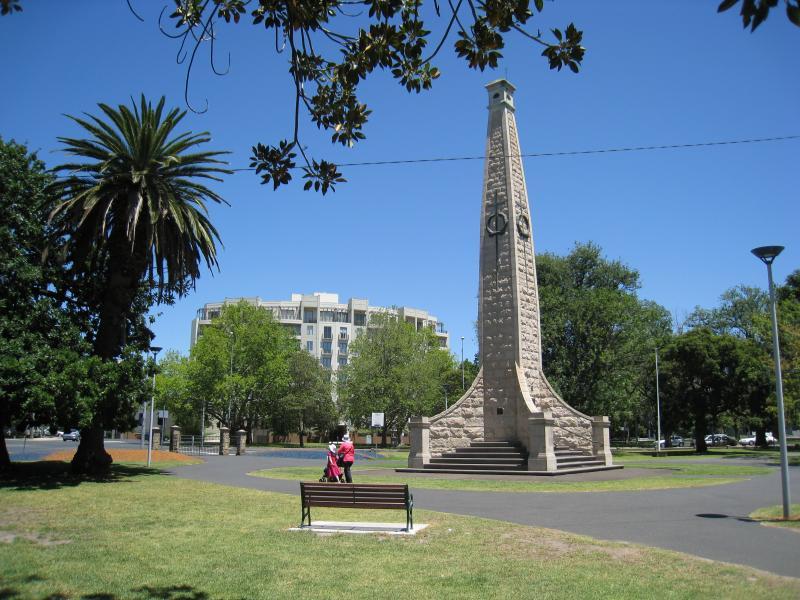 Moonee Ponds - Queens Park: View south-west towards monument at corner of Mt Alexander Rd and Kellaway Av